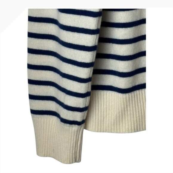 Lands End Sweater Men Medium Blue Ivory Stripe Cashmere Crew Neck Knit Preppy - Picture 4 of 7